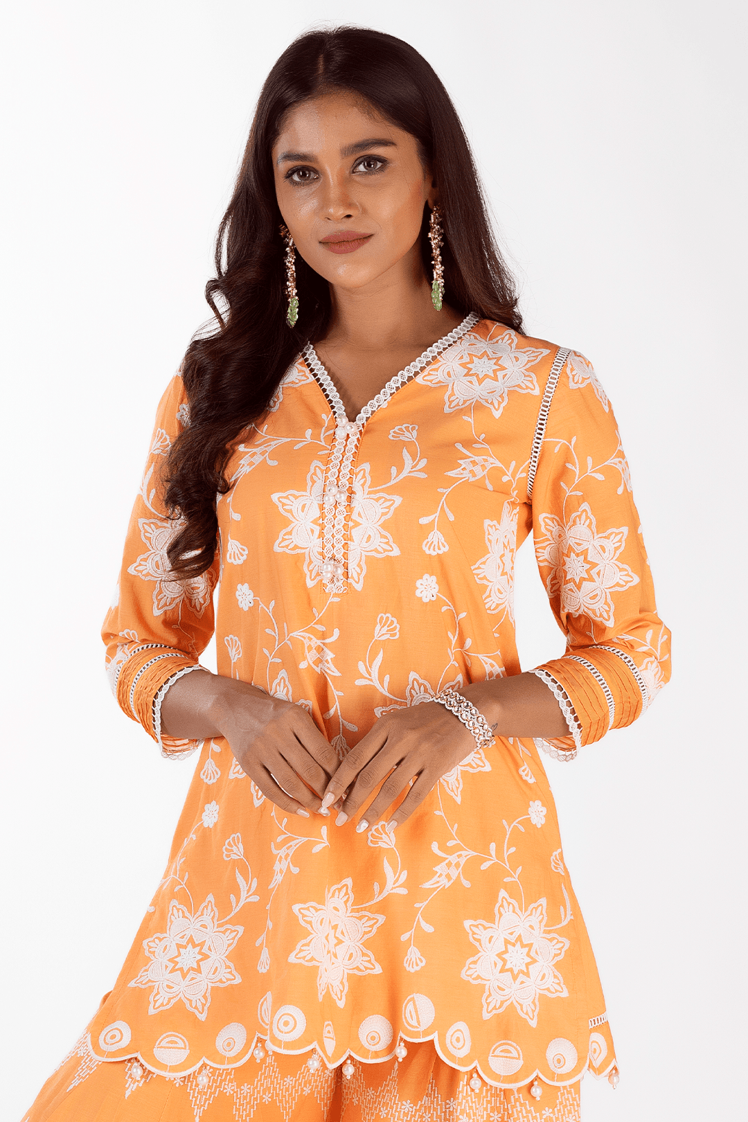 Mulmul Cotton Riley Orange Kurta With Riley Orange Sharara