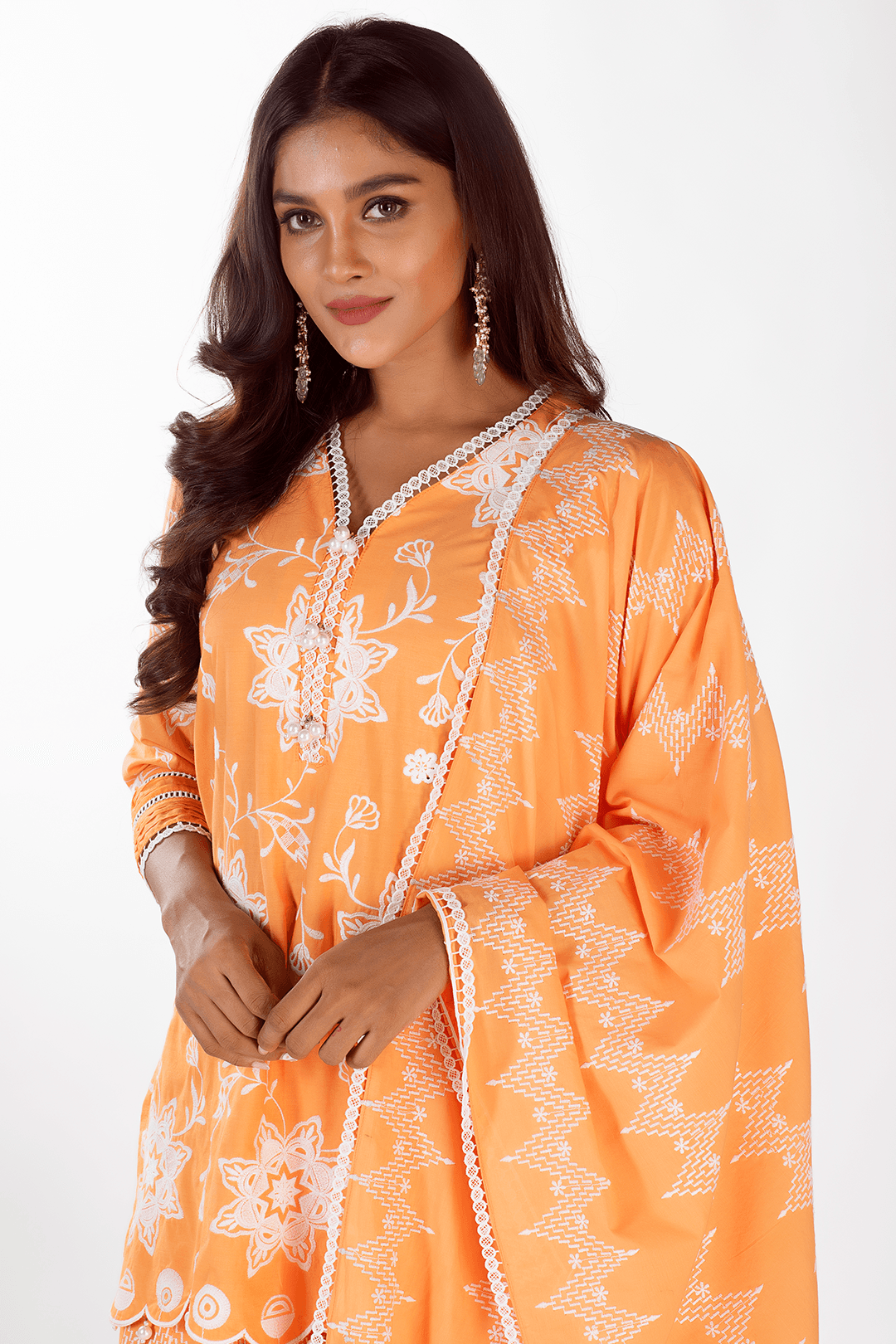 Mulmul Cotton Riley Orange Kurta With Riley Orange Sharara