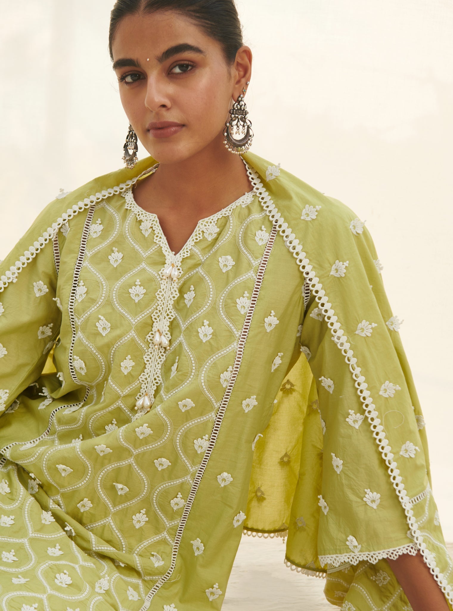 Mulmul Cotton Pilerne Lime Dupatta