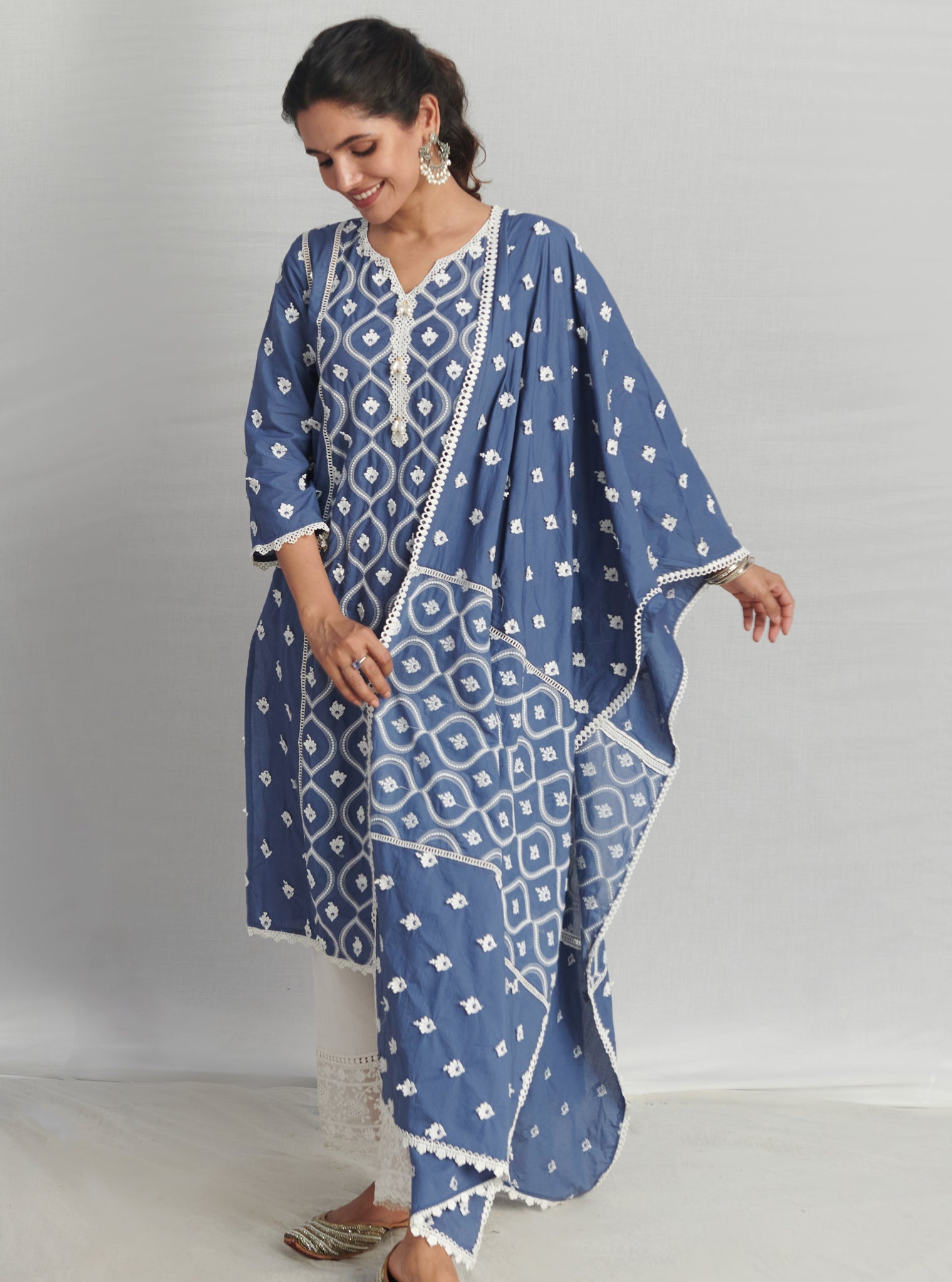 Mulmul Cotton Pilerne Navy Dupatta