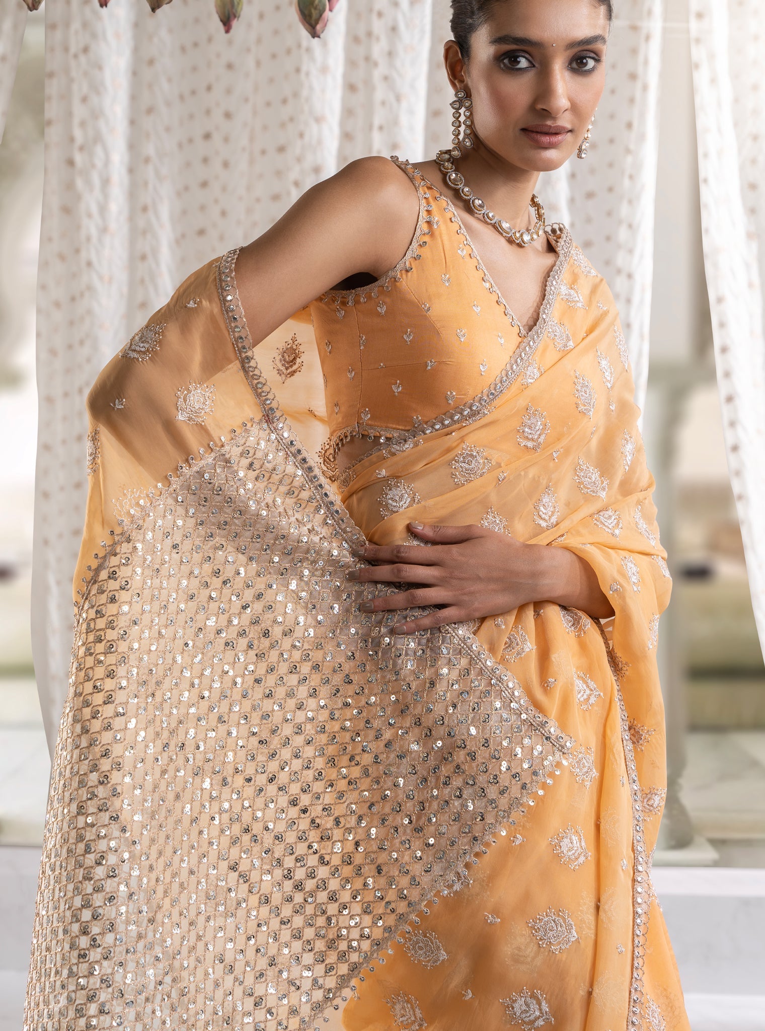 Mulmul Organza Savani Orange Saree