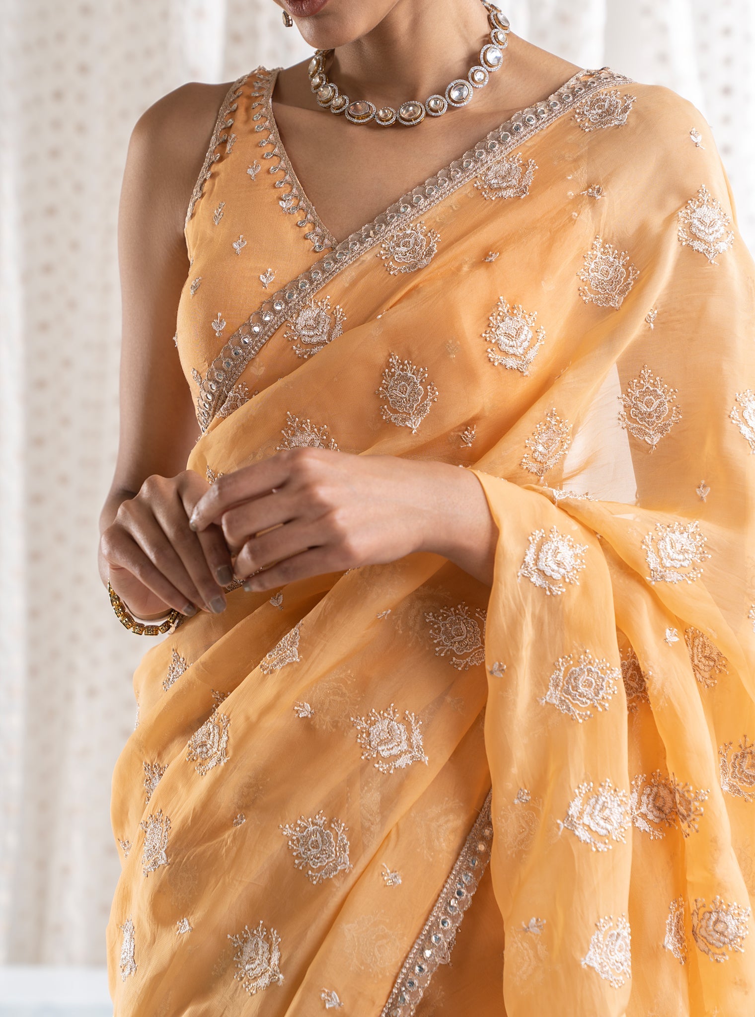 Mulmul Organza Savani Orange Saree