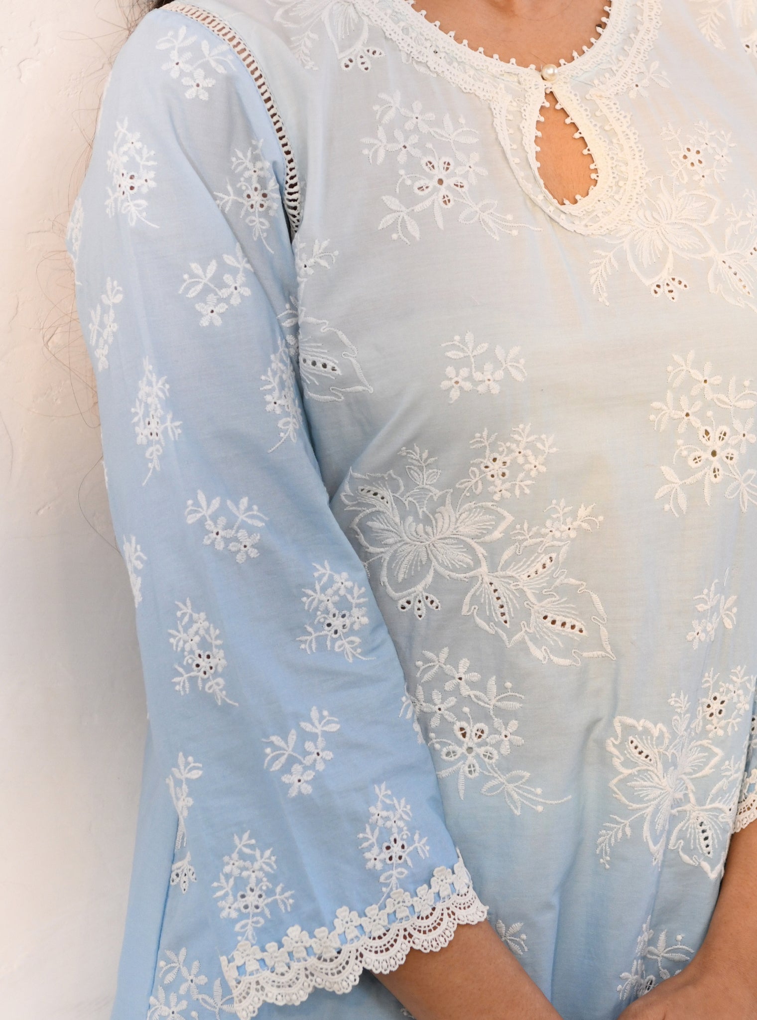 Mulmul Cotton Savri Blue Kurta With Mulmul Cotton Savri Blue Dhoti Pant