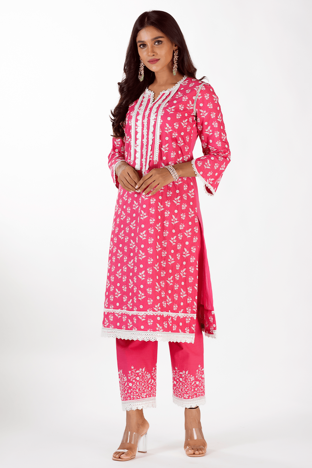 Mulmul Cotton Sierra Fuchsia Kurta With Sierra Fuchsia Pant