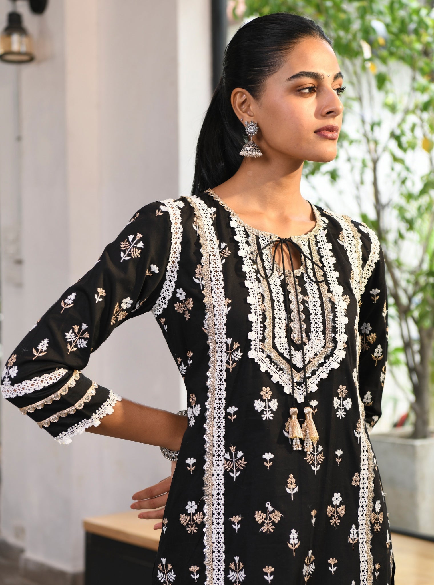 Mulmul Pima Sorrel Black Kurta With Sorrel Black Pant