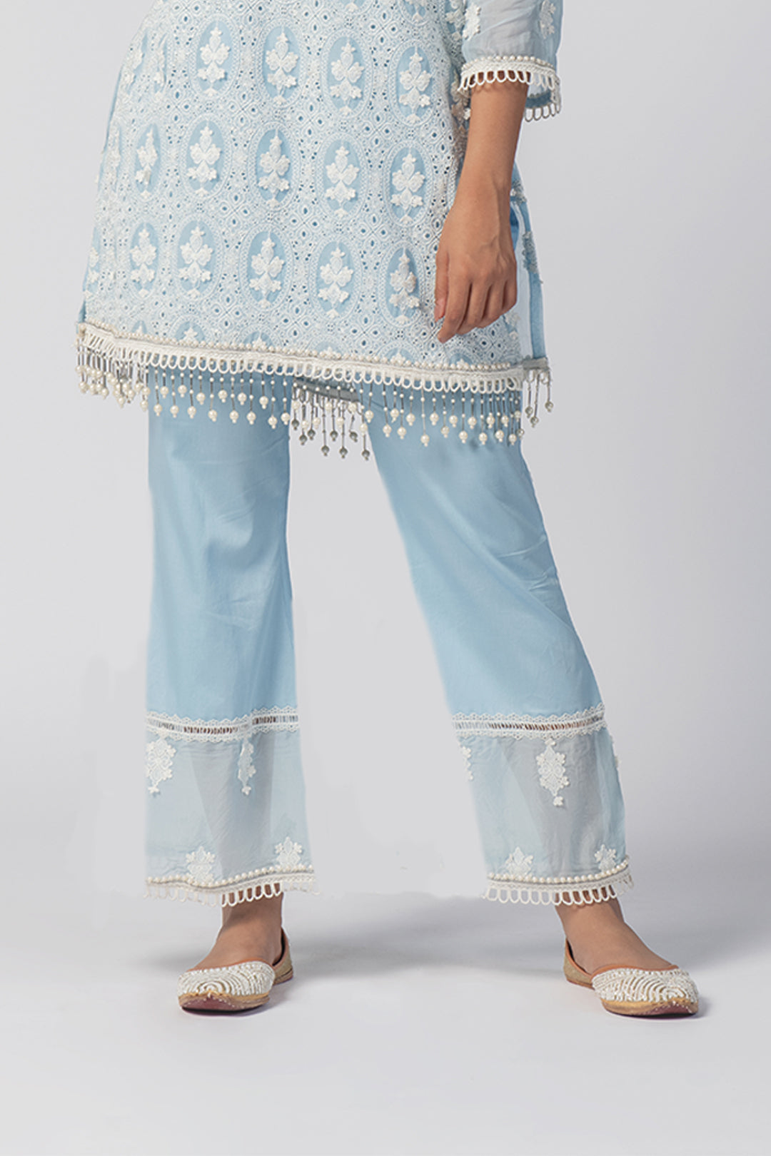 Mulmul Tencel Luxe Organza Savannah Kurta Blue With New Savannah Blue Pant