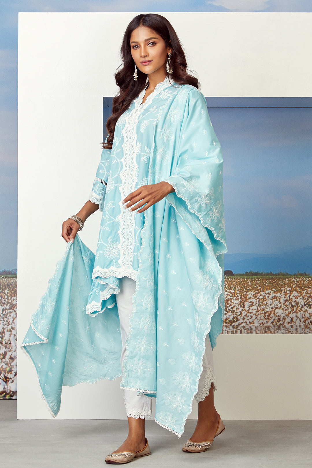 Mulmul Cotton Spica Turq Dupatta