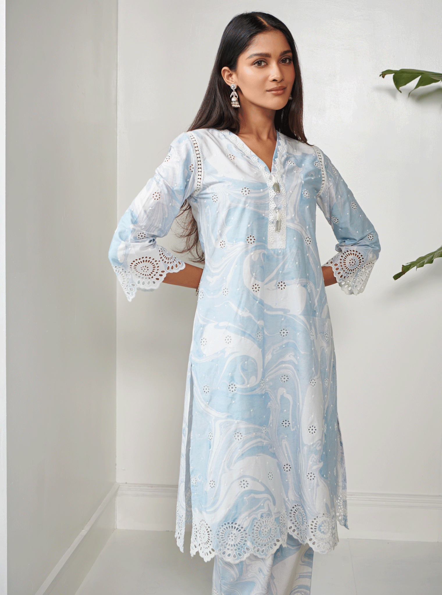 Mulmul Cotton Carrara Blue Kurta