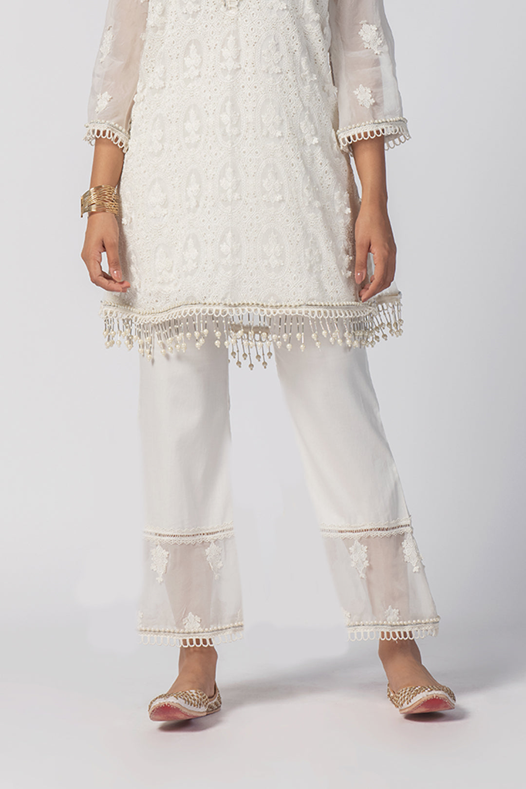 Mulmul Tencel Luxe Organza Savannah Kurta Off White With New Savannah Off White Pant