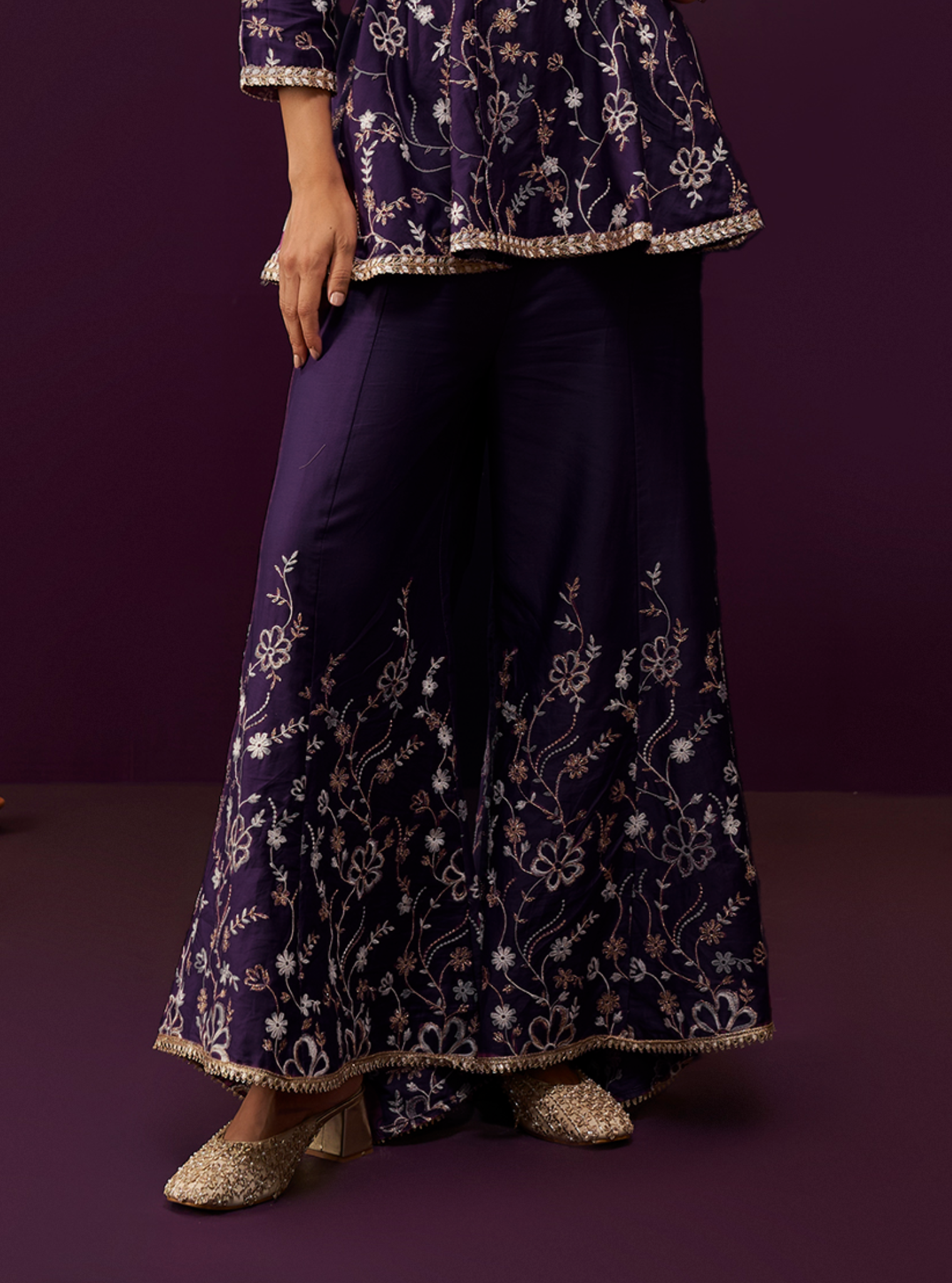 Mulmul Pima Satin Preeda Purple Top With Mulmul Pima Satin Preeda Purple Pant