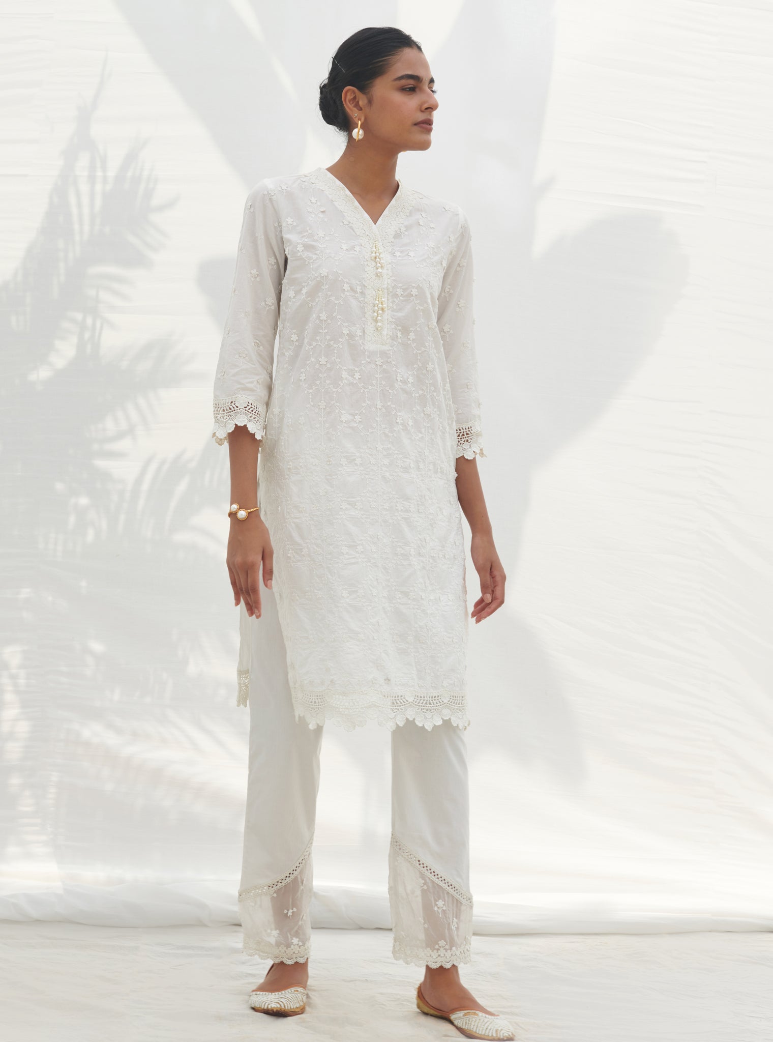 Mulmul Cotton Veliena White kurta