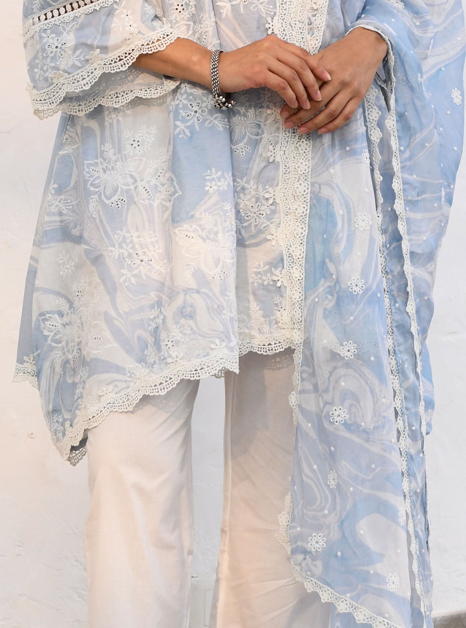 Mulmul Blue Makrana Dupatta