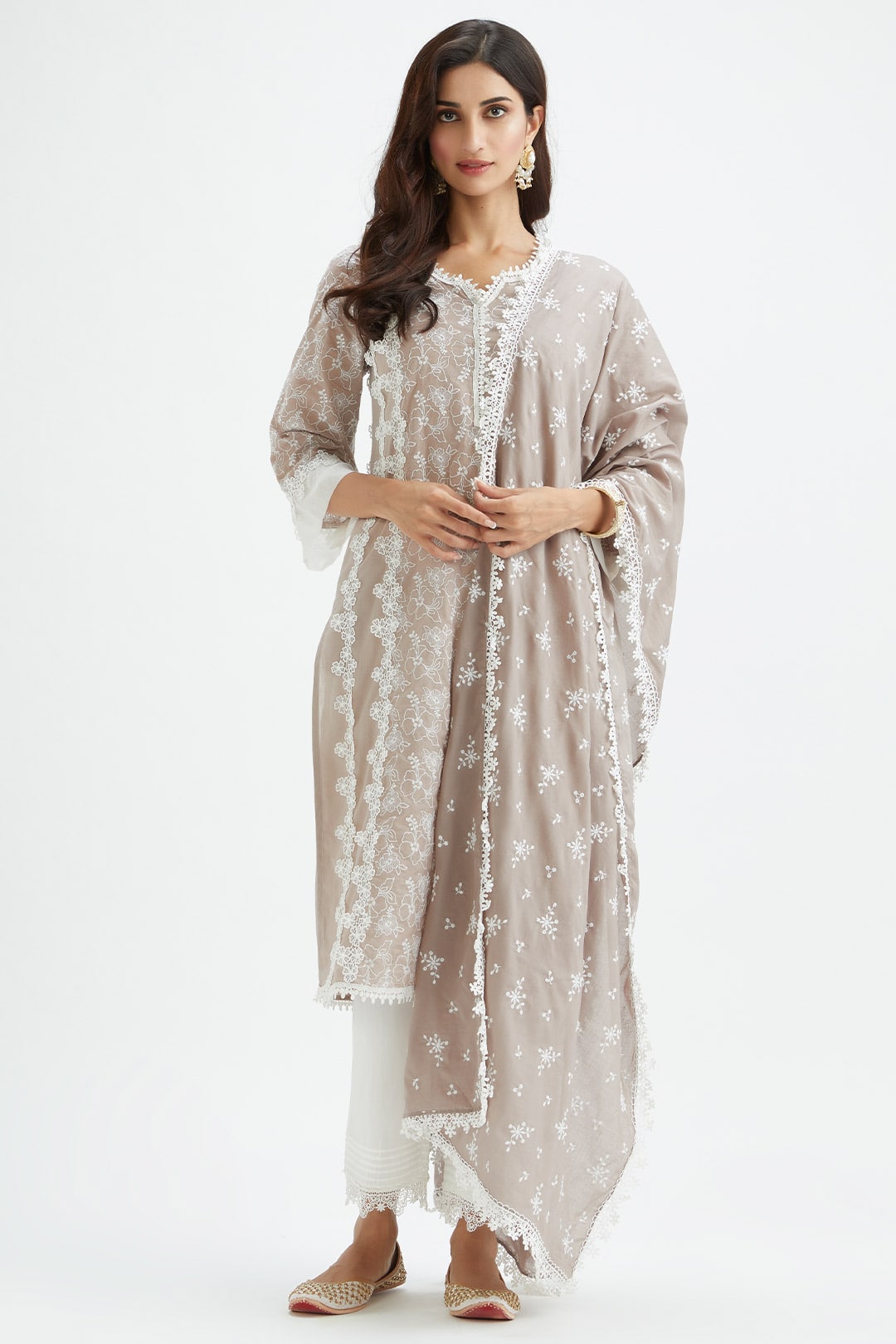 Mulmul Cotton Vireo Grey Kurta With Thin Pintuck White Pyajama