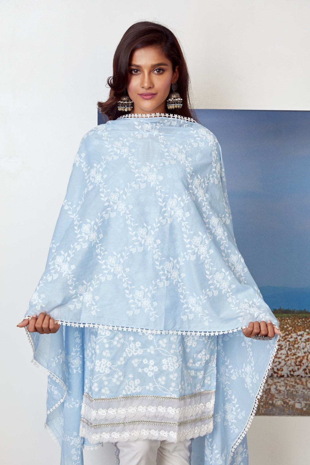 Mulmul Cotton Viva Light Blue Kurta