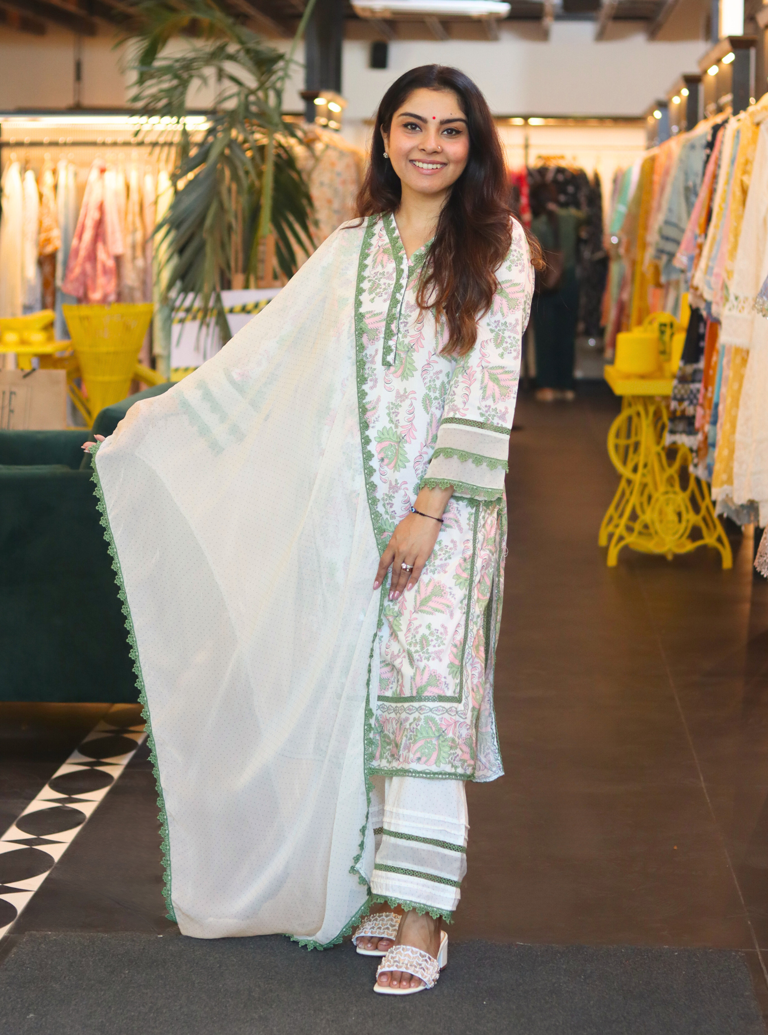 Mulmul Chintz Irina Green Kurta With Mulmul Chintz Irina Green Dhoti