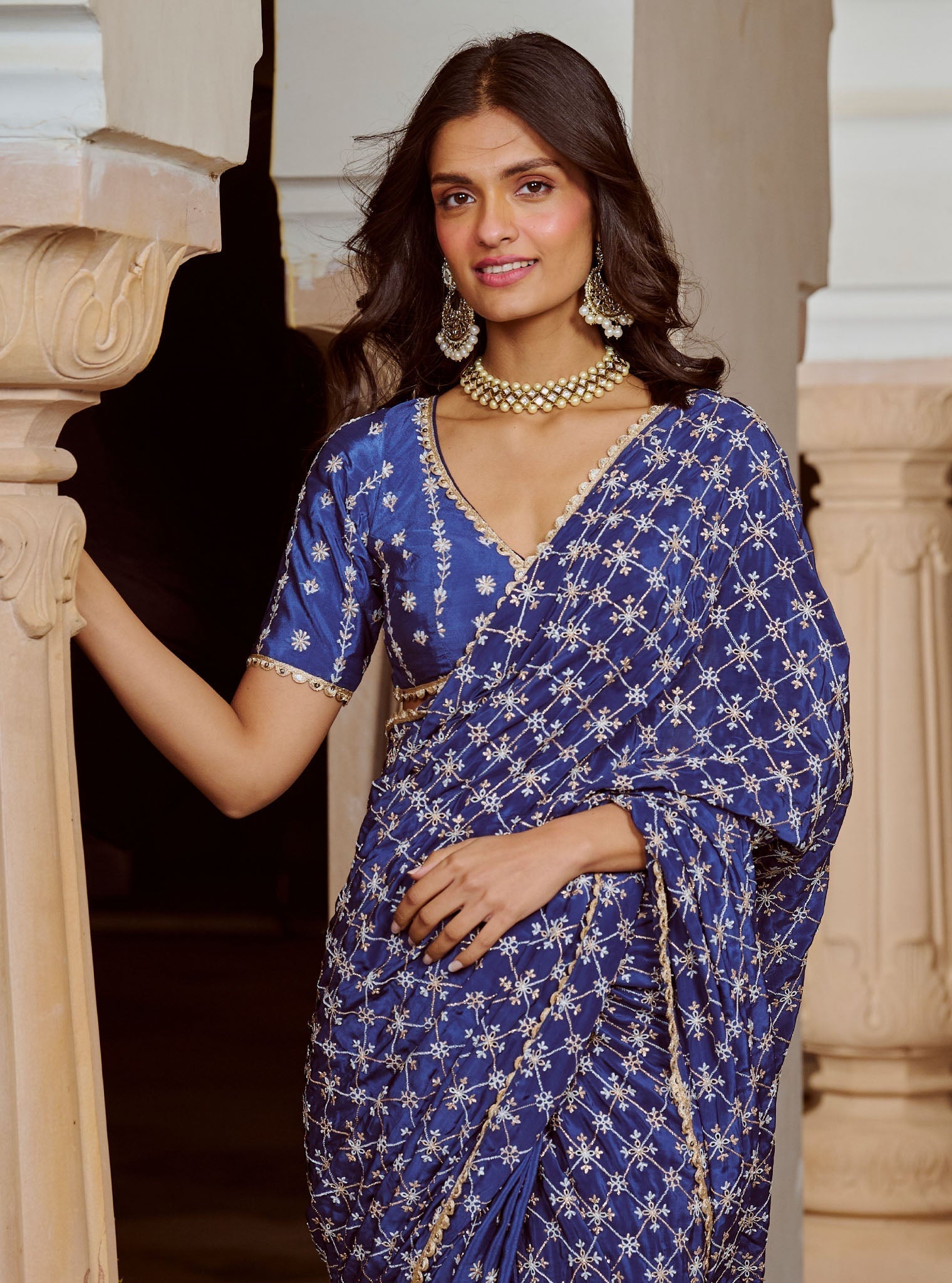 Mulmul Crepe Banni Navy Saree