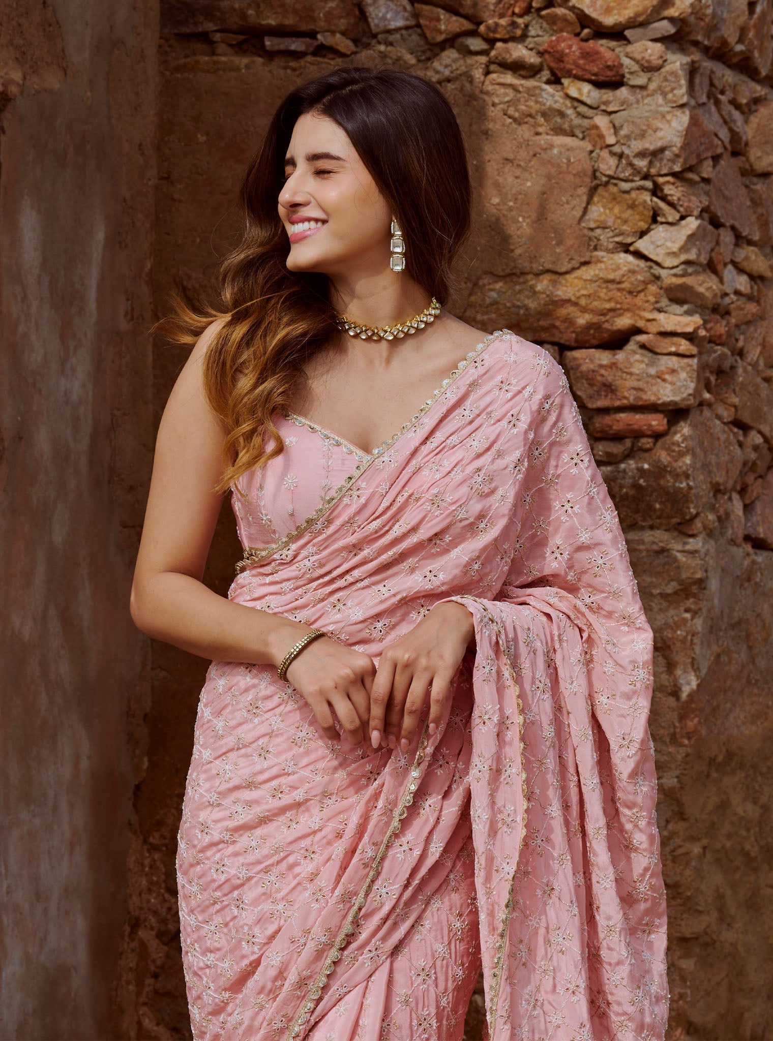 Mulmul Crepe Banni Pink Saree