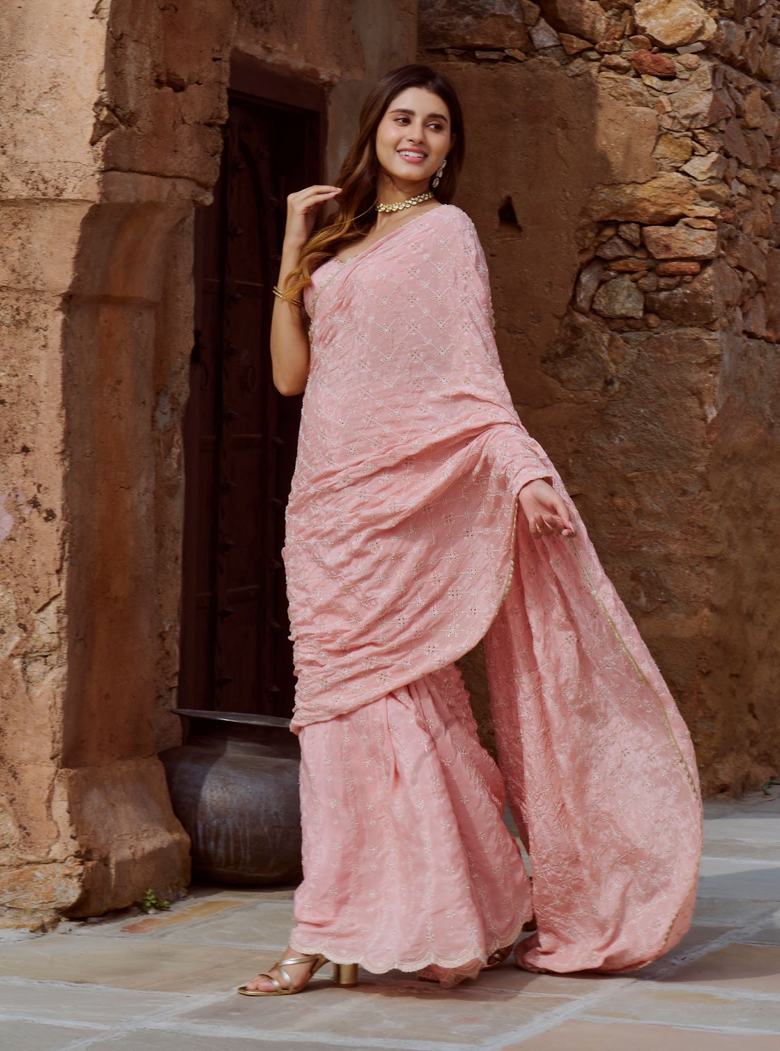 Mulmul Crepe Banni Pink Saree