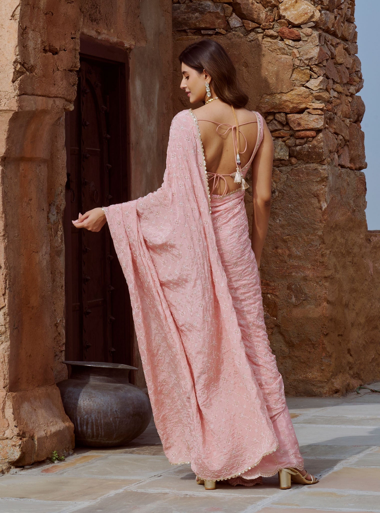 Mulmul Crepe Banni Pink Saree