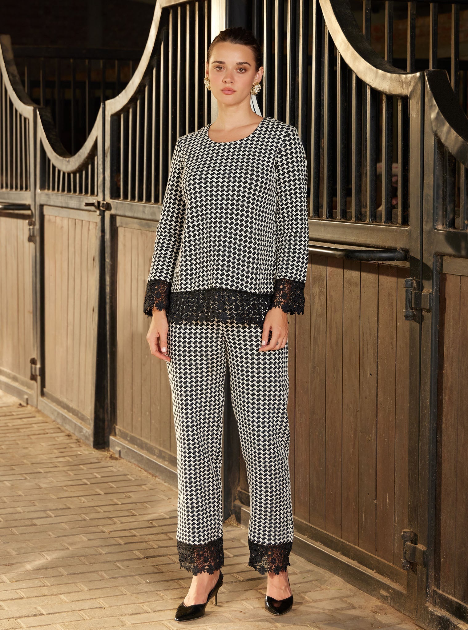 Mulmul Houndstooth Hestia Black Top with Mulmul Houndstooth Hestia Black Pant