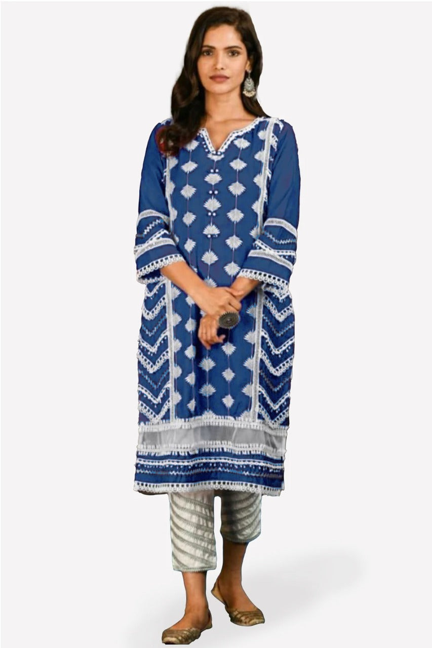 Mulmul pima satin KEIKO KURTA With cotton GOTA DAIGONAL PANT