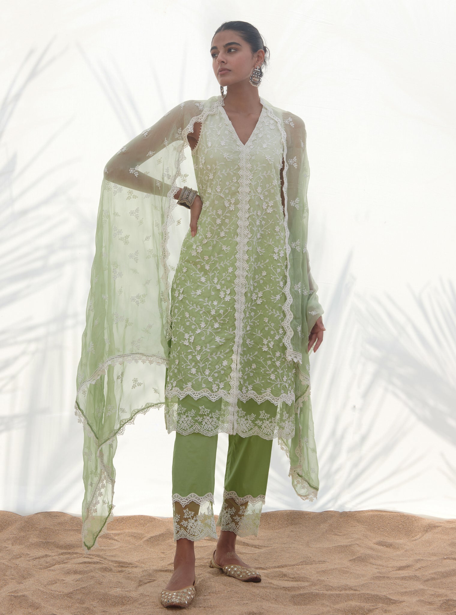 Mulmul Cotton Zuari Green Kurta With Zuari Green Pant