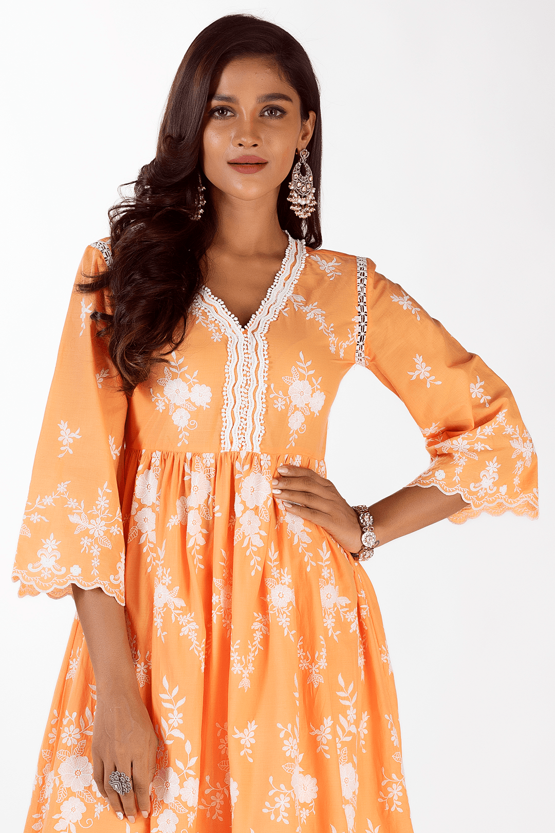 Mulmul Cotton Zambi Orange Kurta With Zambi Orange Pant