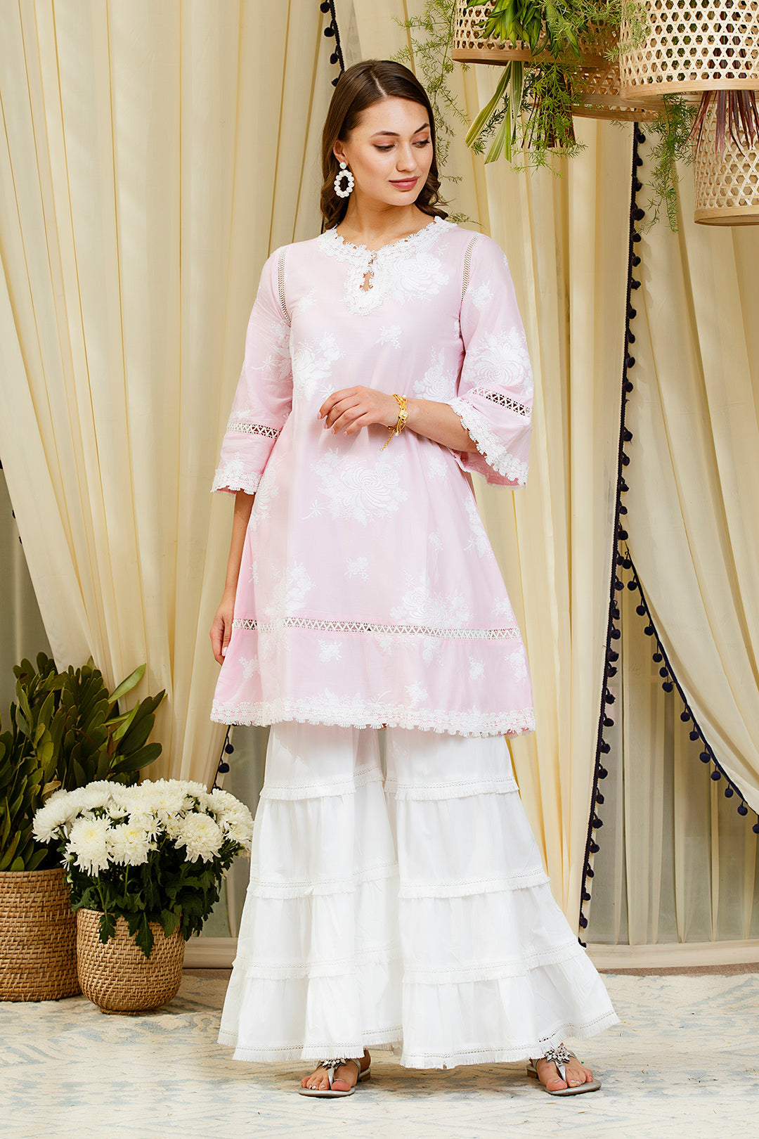 Mulmul Sunflower Pink Kurta With Garara