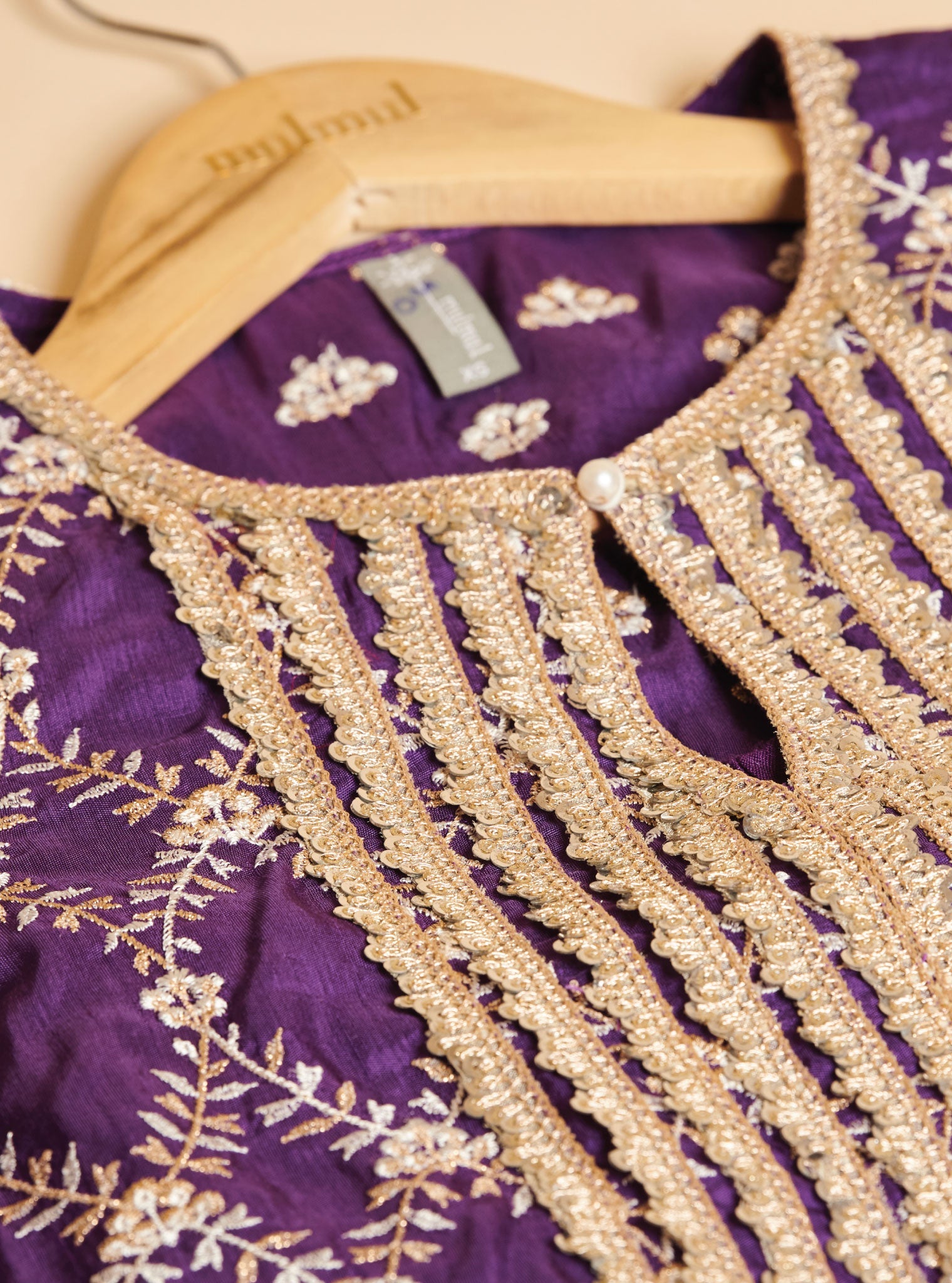 Mulmul Silk Kajra Purple Short Kurta With Mulmul Organza Kajra Purple Garara