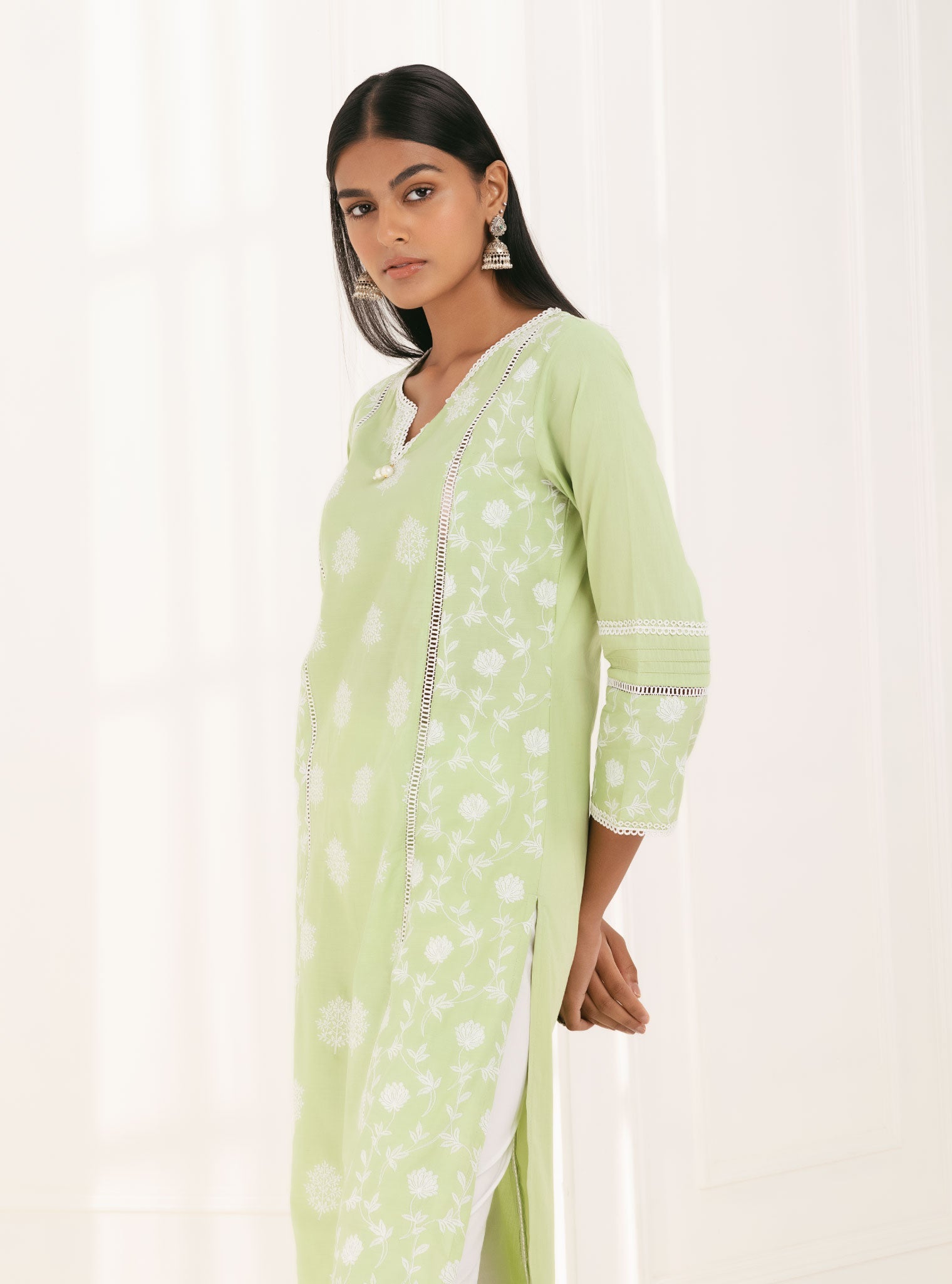 Mulmul Cotton Kannur Green Kurta