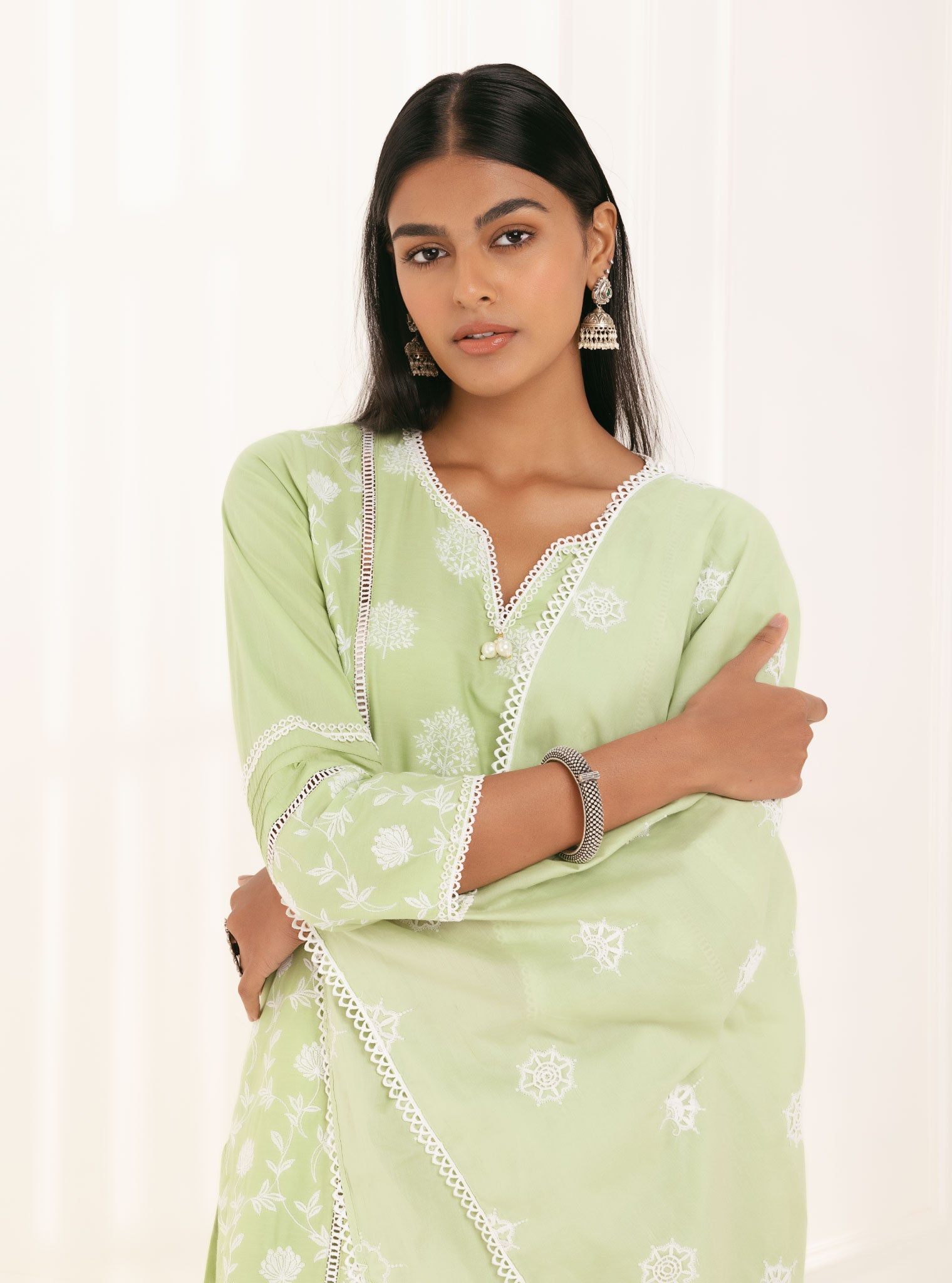 Mulmul Cotton Kannur Green Kurta