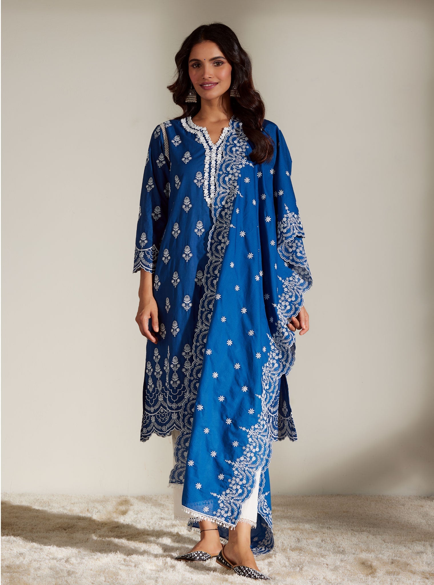 Mulmul Cotton Aria Navy  Dupatta