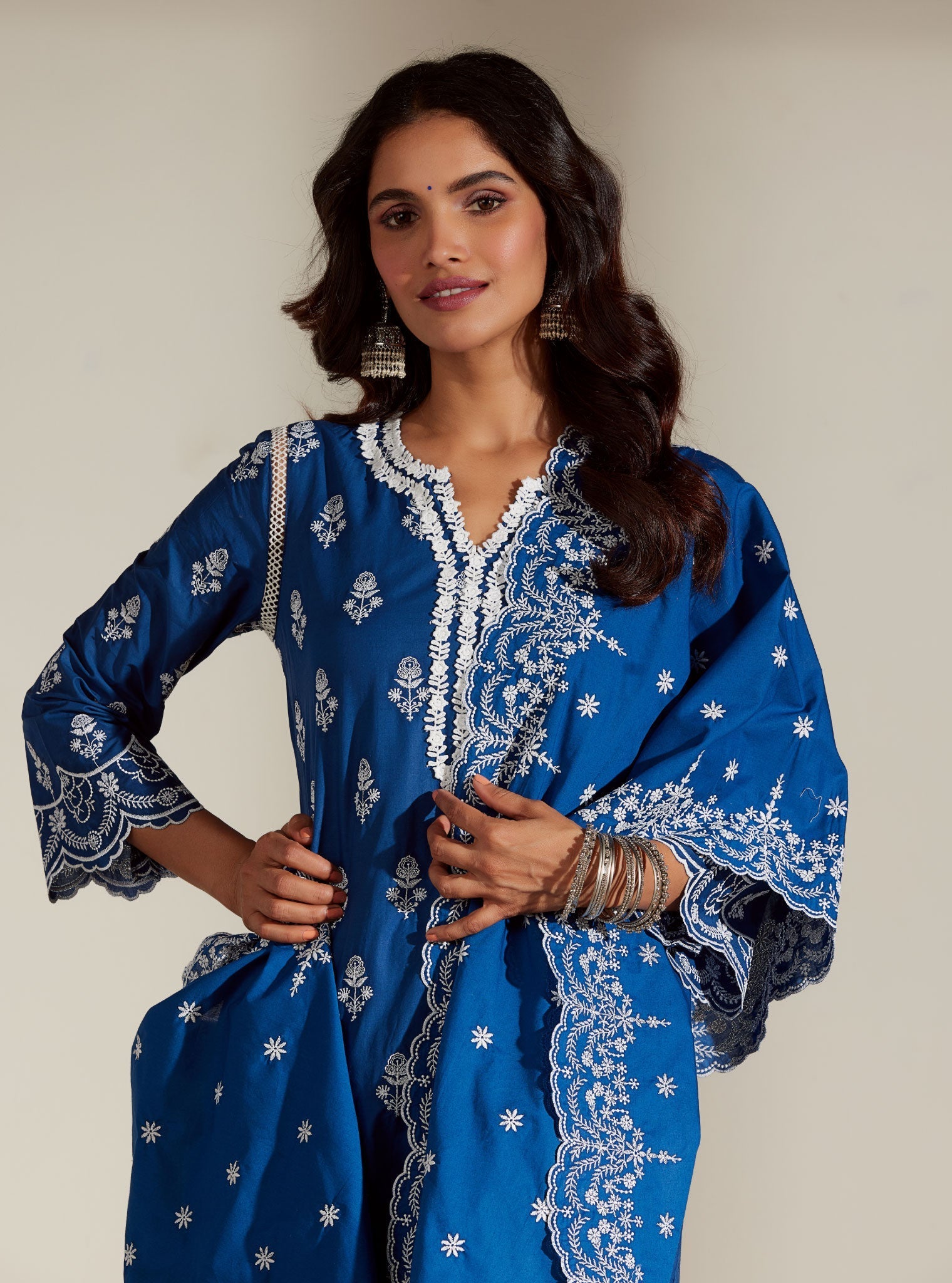 Mulmul Cotton Aria Navy  Dupatta