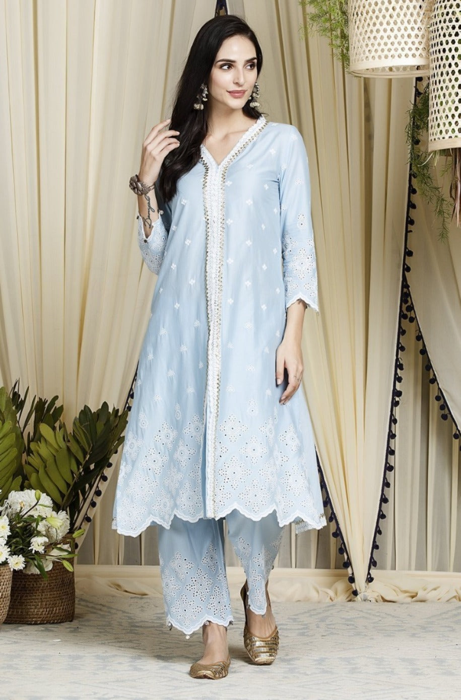 Mulmul Cotton Ophelia kurta  With Ophelia Palazzo