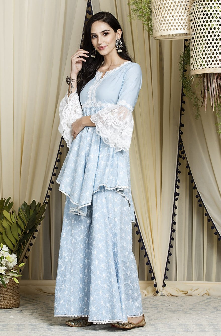 Mulmul Cotton Ariana Kurta With Ariana Sharara