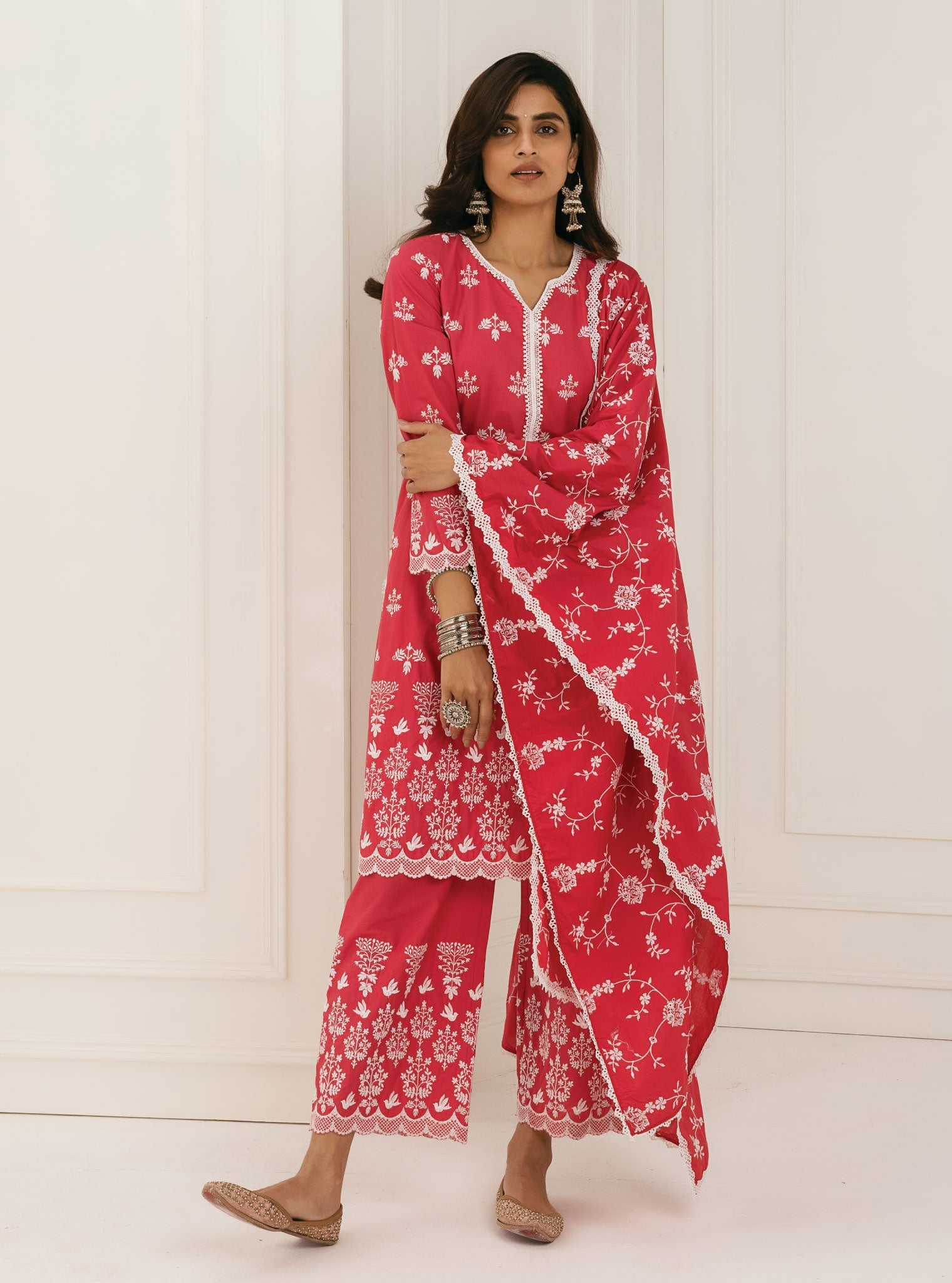 Mulmul Nubra Red Dupatta