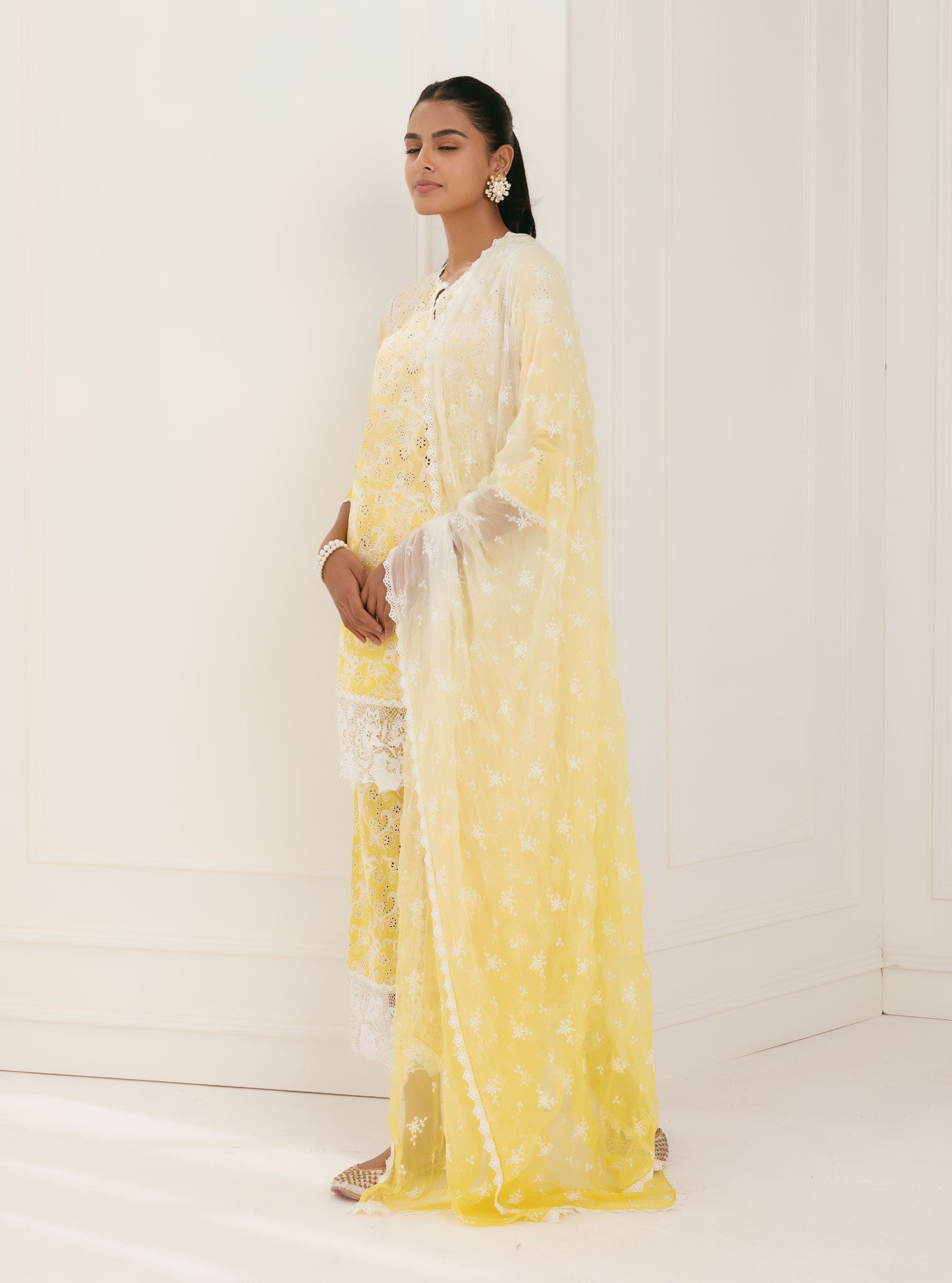 Mulmul Cotton Tista Yellow Kurta With Tista Yellow Palazzo