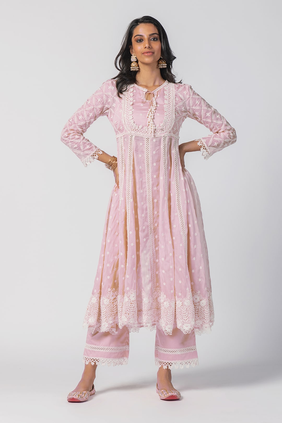 Mulmul Tencel Luxe Organza Valerie Pink Kurta With Supima Cotton Valerie Pink Pant