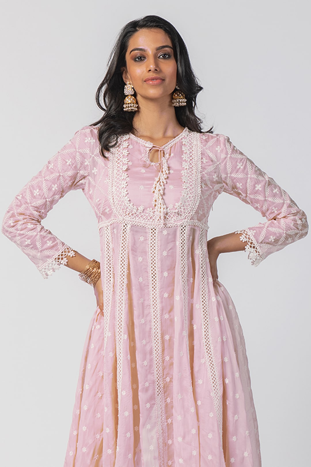 Mulmul Tencel Luxe Organza Valerie Pink Kurta With Supima Cotton Valerie Pink Pant