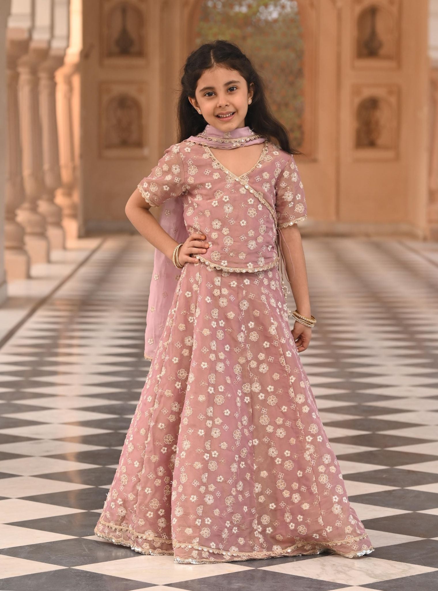 Mulmul Luxe Tissue Jalebi Lilac Lehenga