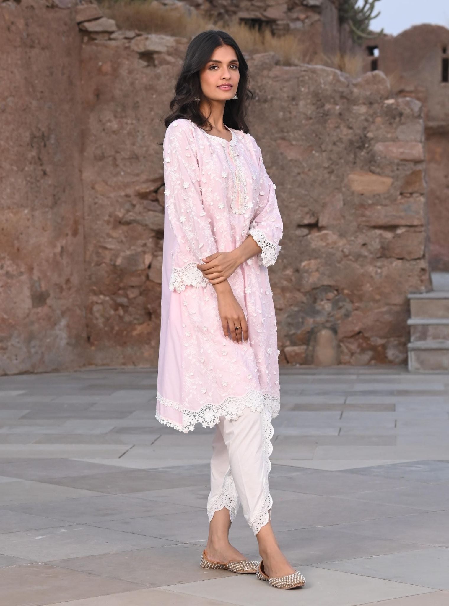 Mulmul Cotton Baybreeze pink Kurta