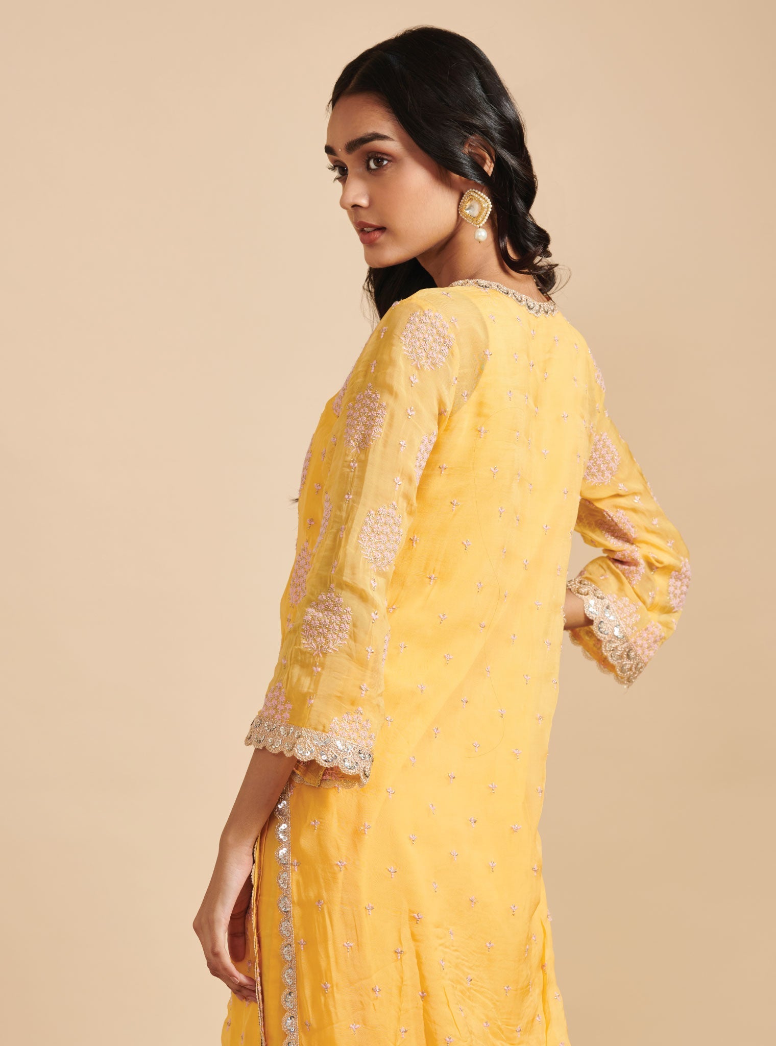 Mulmul Organza Shagna Yellow Kurta With Mulmul Pima Shagna Yellow Pant