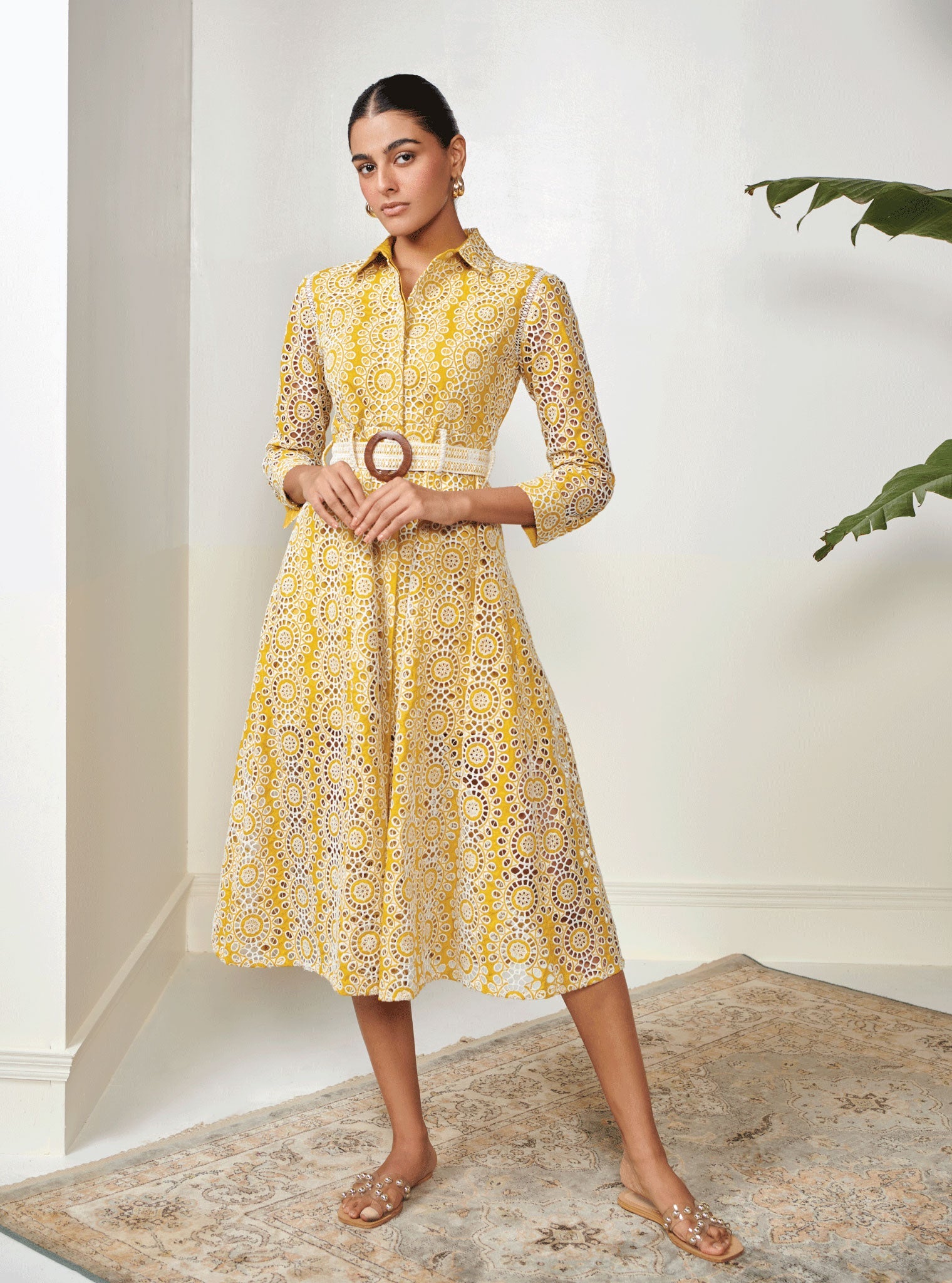 Mulmul Cotton Remy Mustard Dress