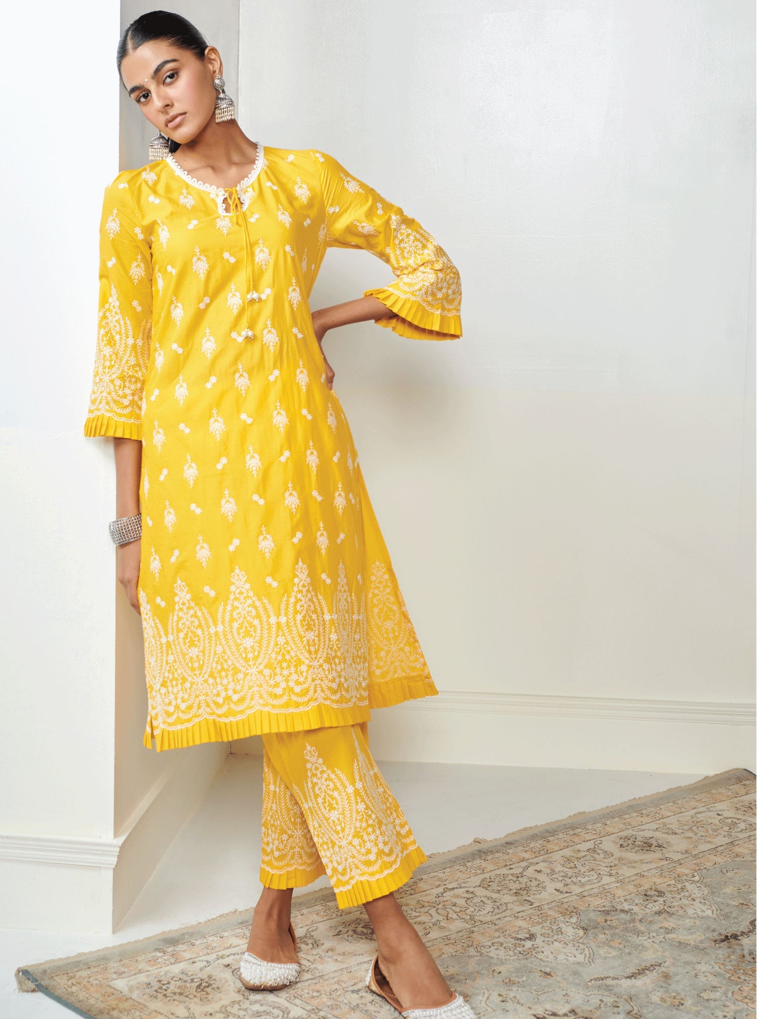 Mulmul Cotton Asteria Mango Kurta With Mulmul Cotton Asteria Mango Palazzo