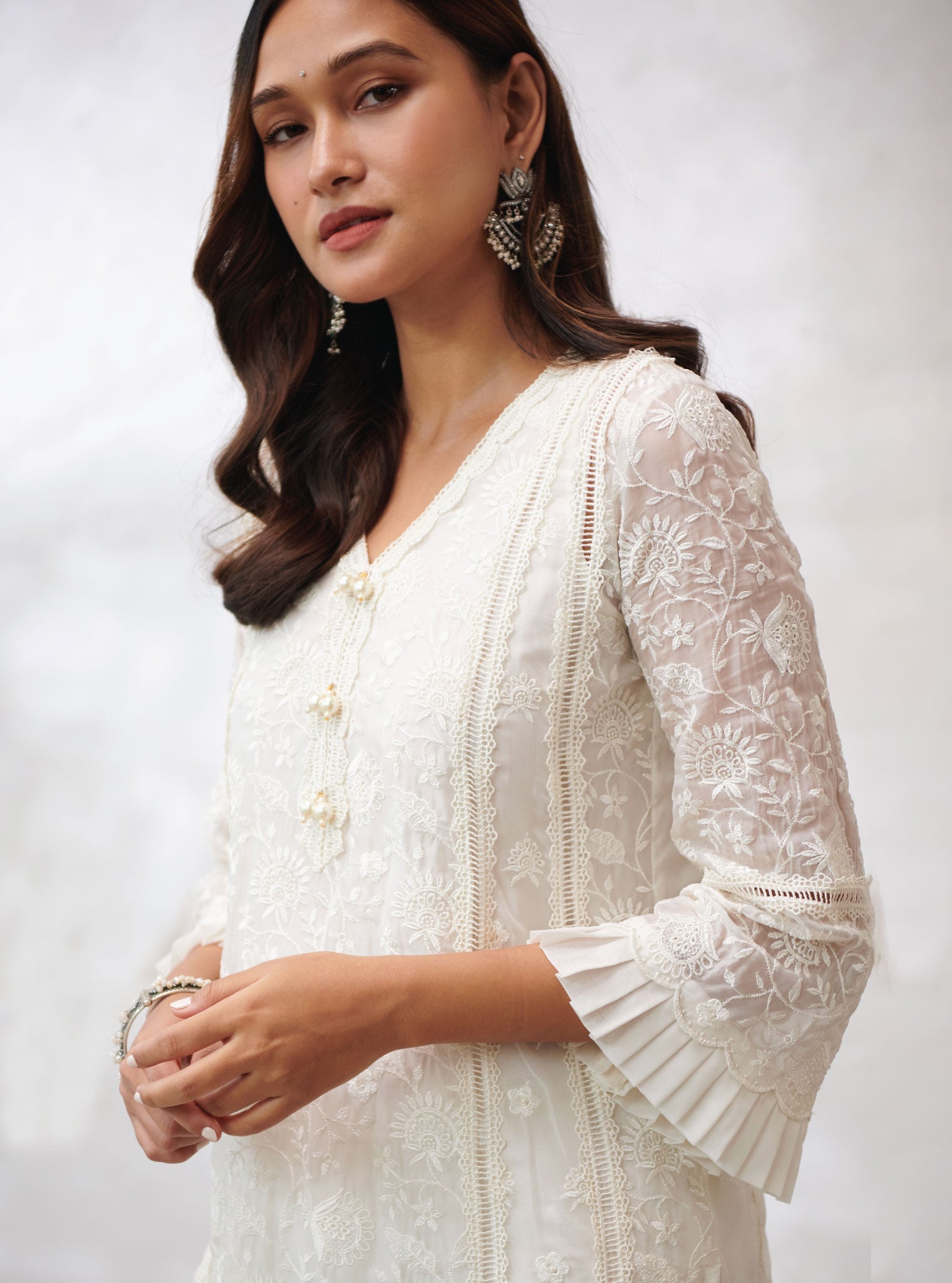 Mulmul Organza Dorset Off White Kurta With Cotton Dorset Off White Pant