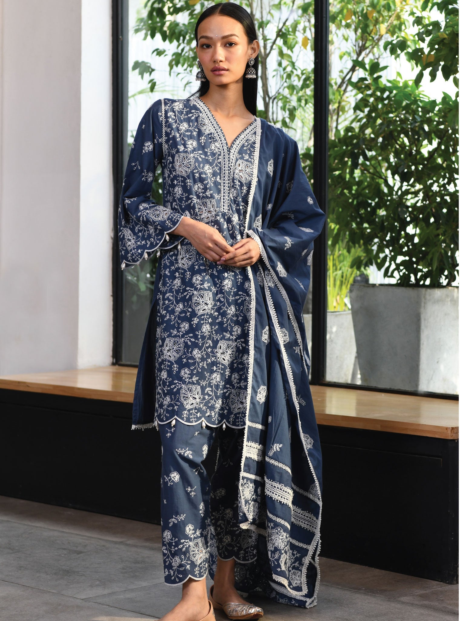 Mulmul Cotton Norwich Navy Kurta With Norwich Navy Salwar Pant