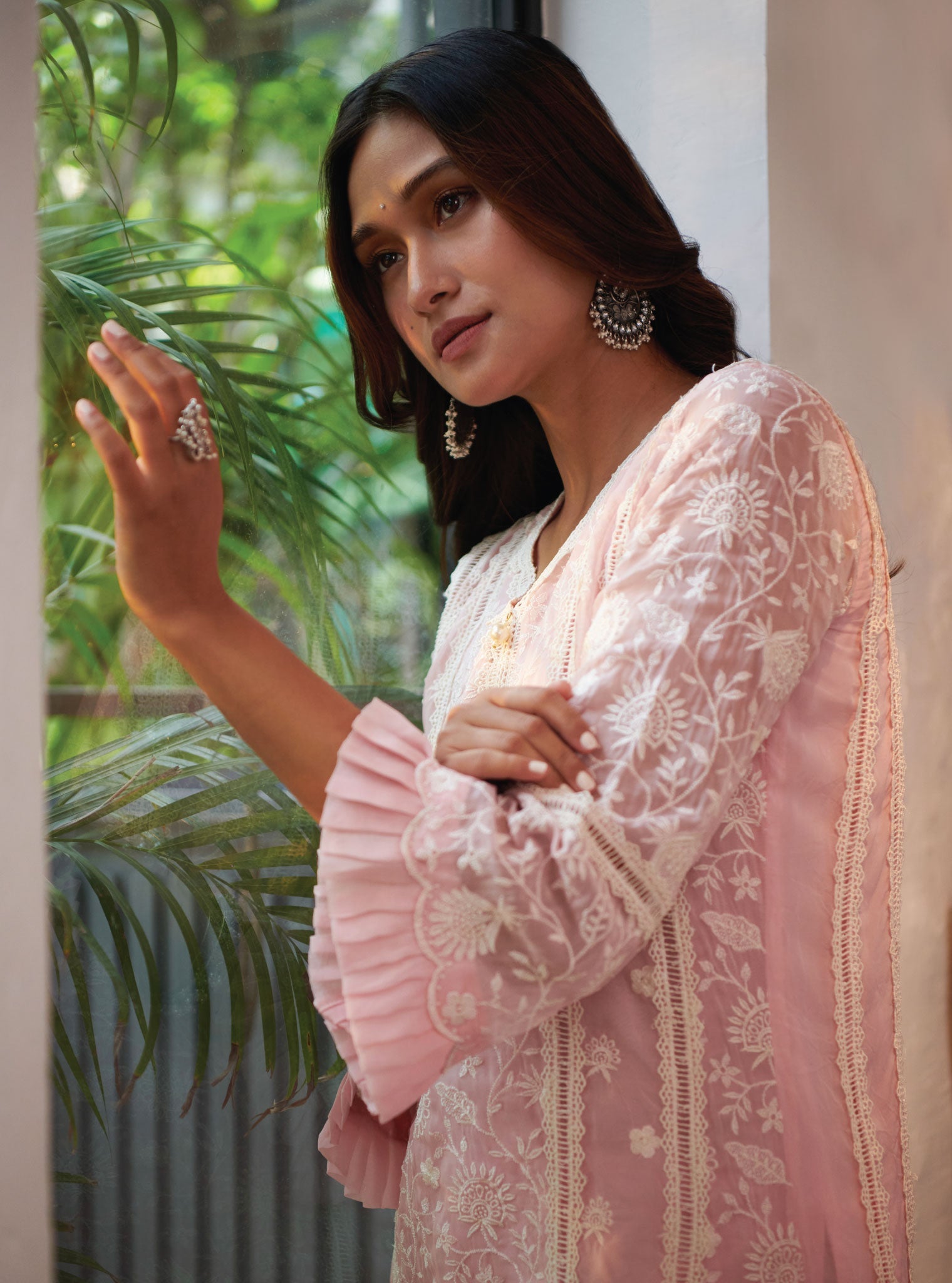 Mulmul Organza Dorset Pink Kurta With Cotton Dorset Pink Pant