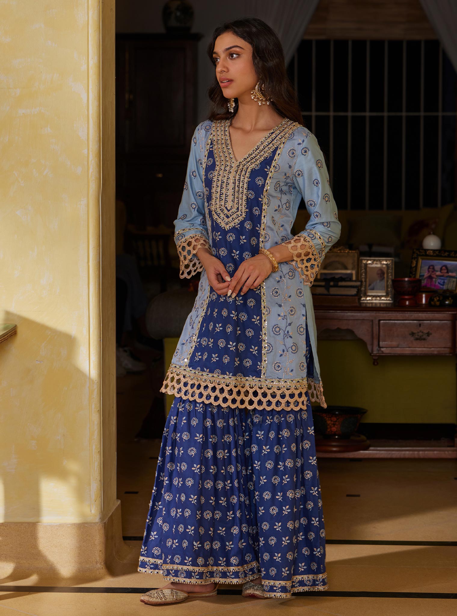 Mulmul Pima Pravi Blue Kurta with Mulmul Pima Pravi Blue Pant