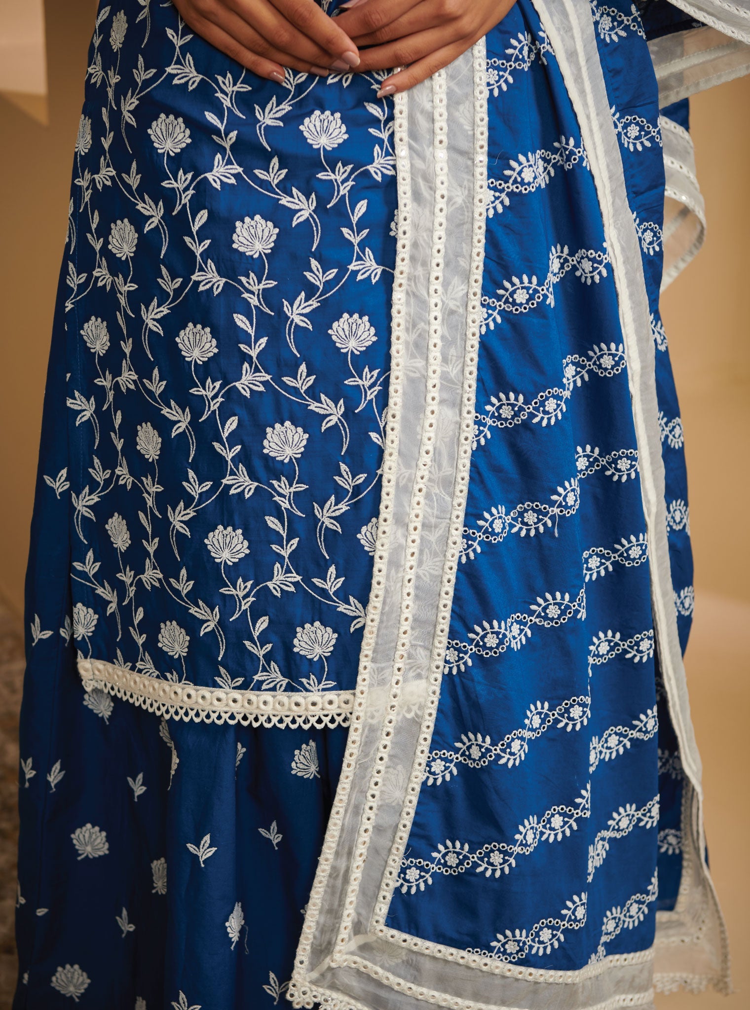 Mulmul Cotton Renisa Navy Kurta With Renisa Navy Skirt