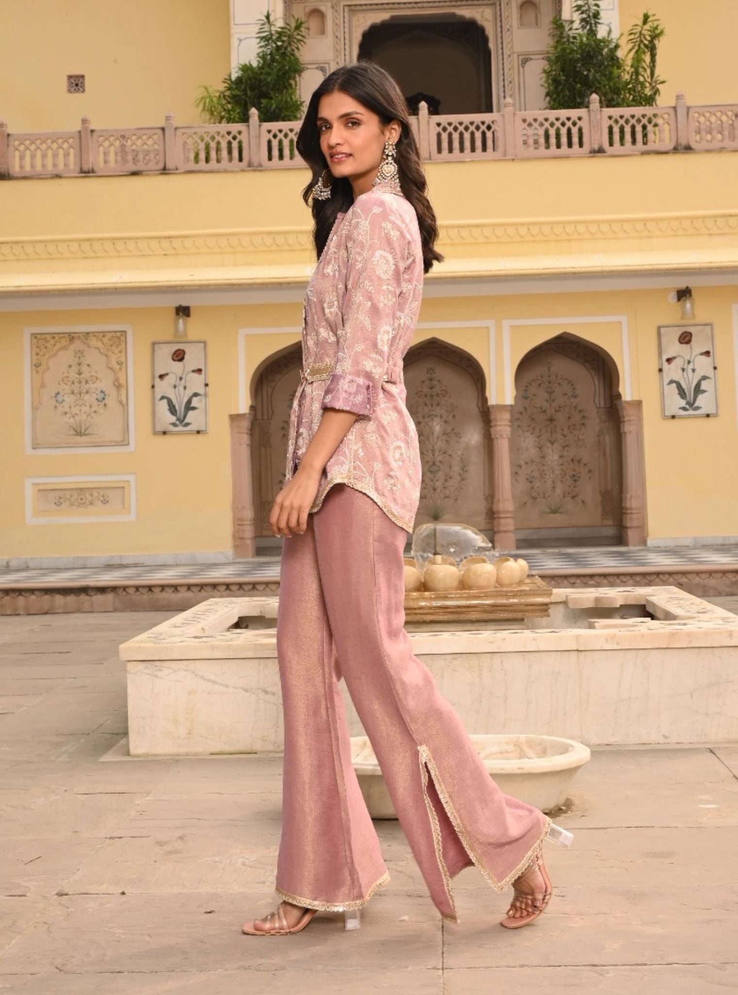 Mulmul Tissue Satin Savera Lilac Shirt with Mulmul Luxe Tissue Satin Savera Lilac Pant